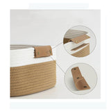 DS BS Woven Rope Basket with PU Handles-Brown/White