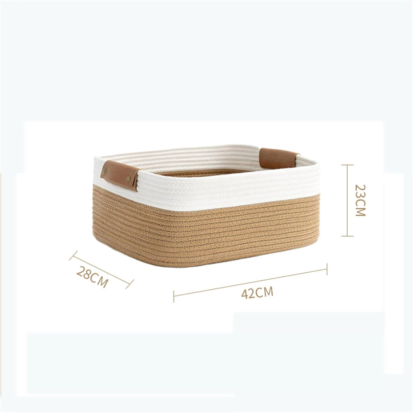 DS BS Woven Rope Basket with PU Handles-Brown/White