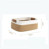DS BS Woven Rope Basket with PU Handles-Brown/White
