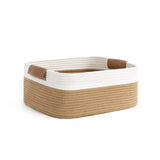DS BS Woven Rope Basket with PU Handles-Brown/White