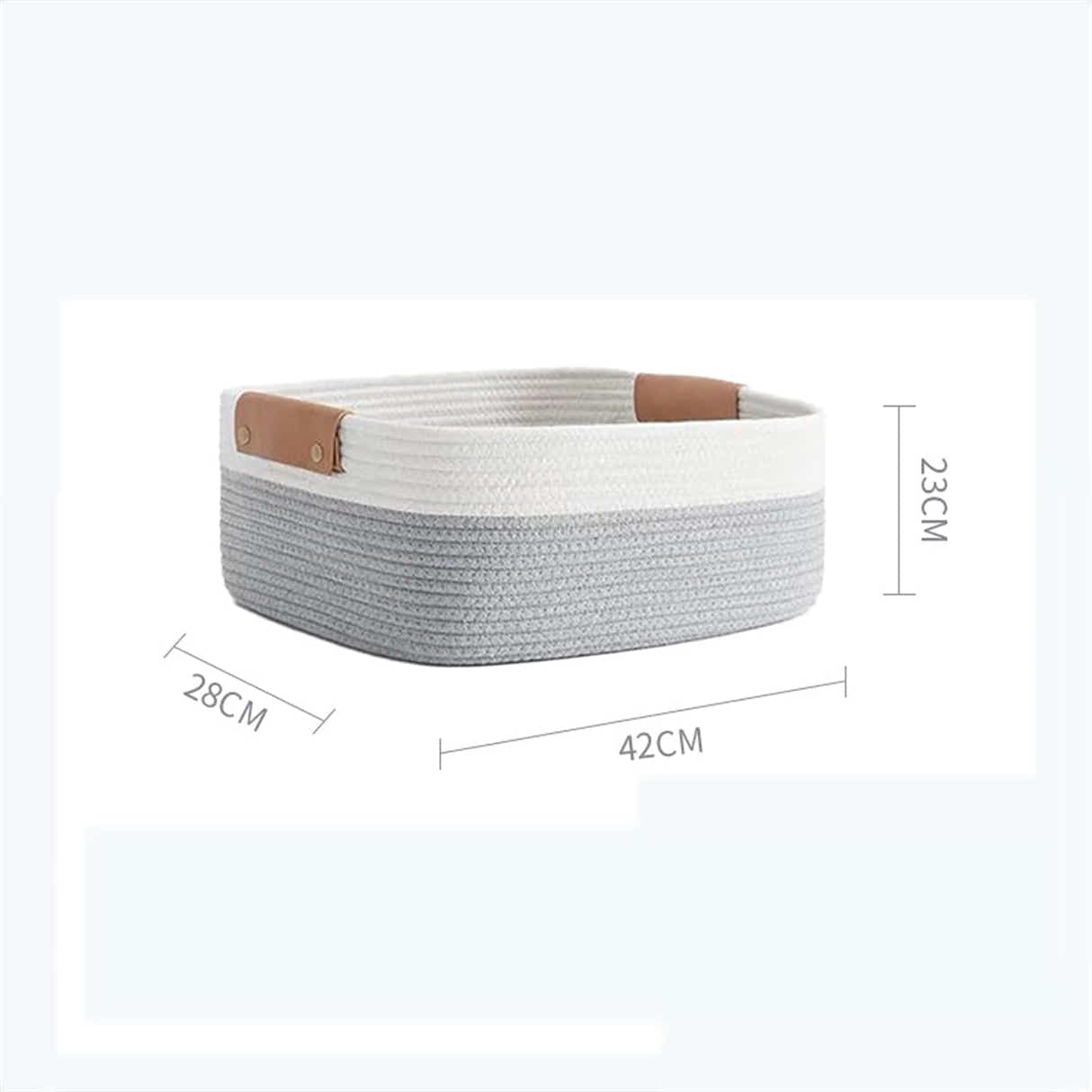 DS BS Woven Rope Basket with PU Handles-White/Grey