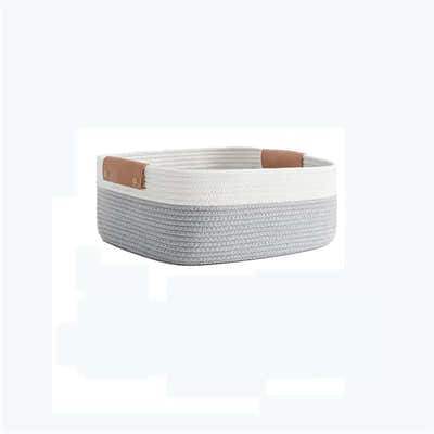 DS BS Woven Rope Basket with PU Handles-White/Grey