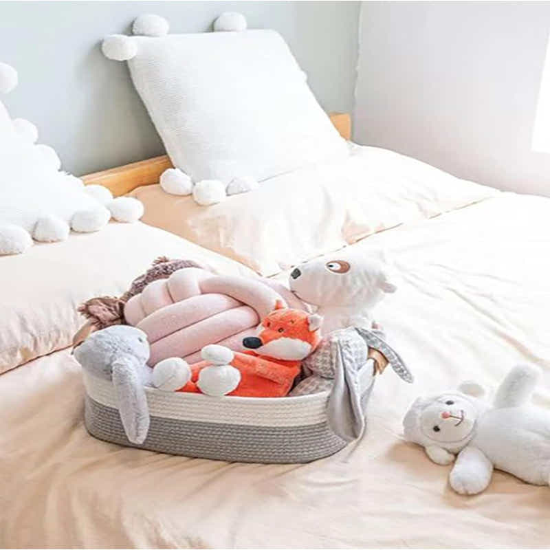 DS BS Woven Rope Basket with PU Handles-White/Grey