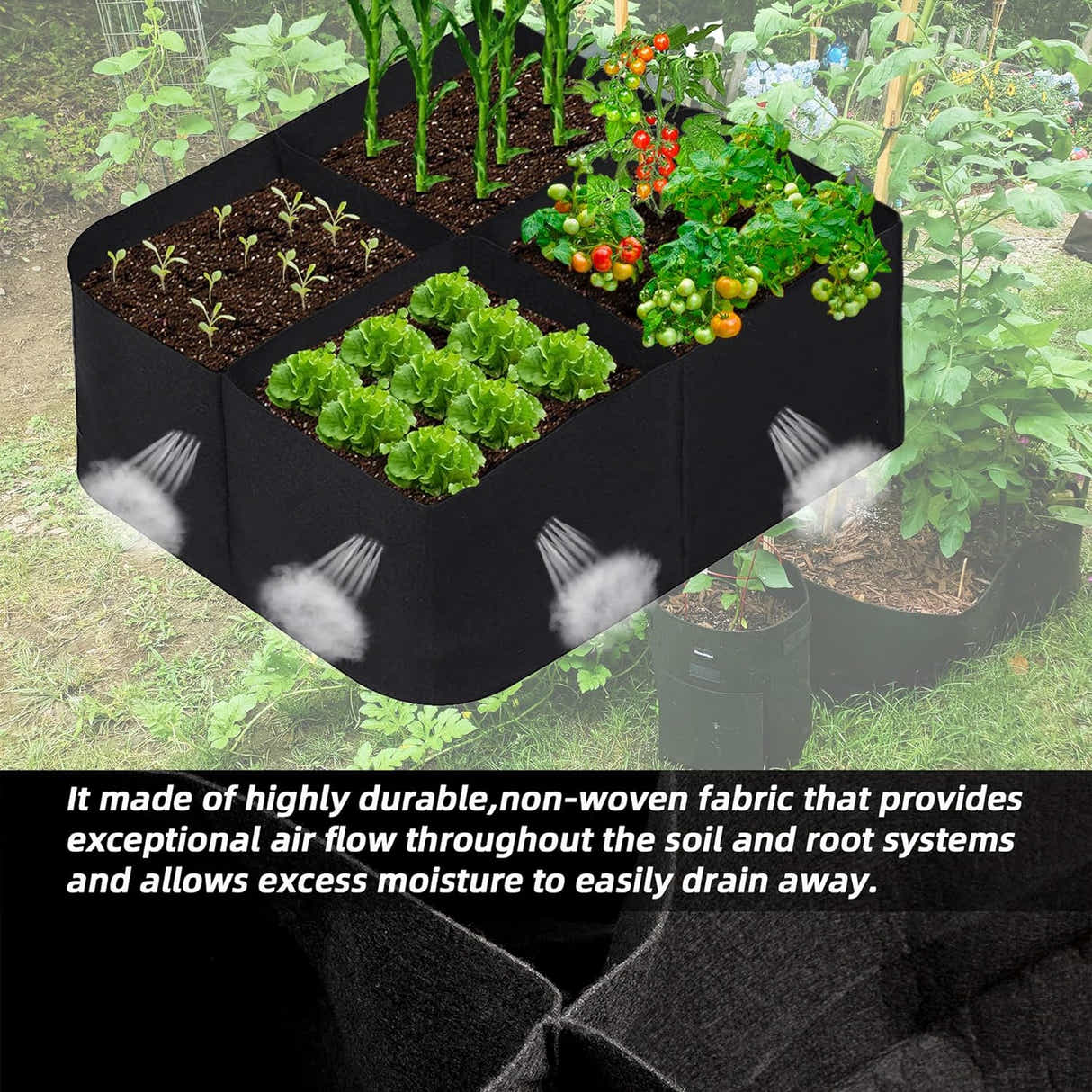DS BS 2Pack 4 Grids Plant Grow Bag Garden Bed 60×60×30CM