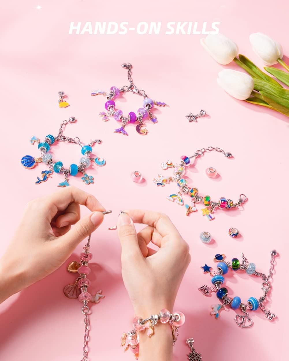 DS BS 66Pcs Charm Bracelet Making Kit for Girls-Rainbow