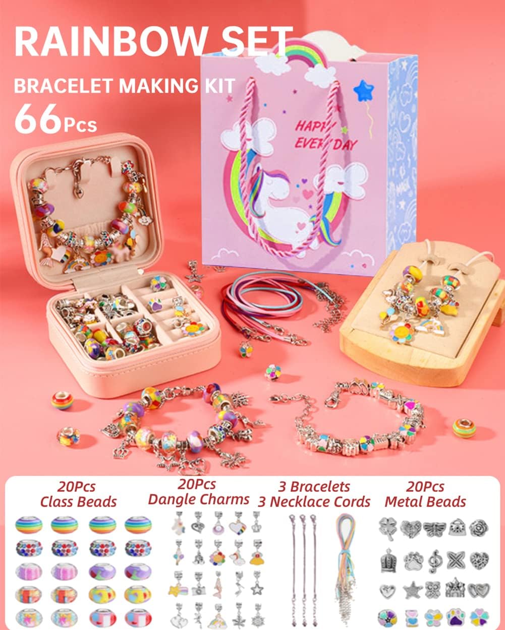 DS BS 66Pcs Charm Bracelet Making Kit for Girls-Rainbow