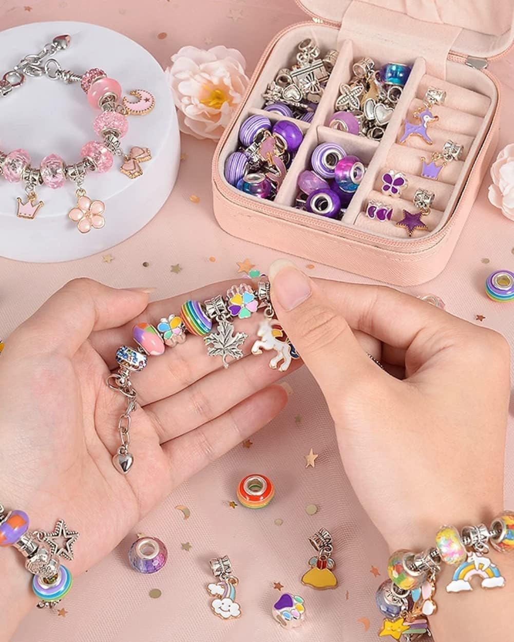 DS BS 66Pcs Charm Bracelet Making Kit for Girls-Pink