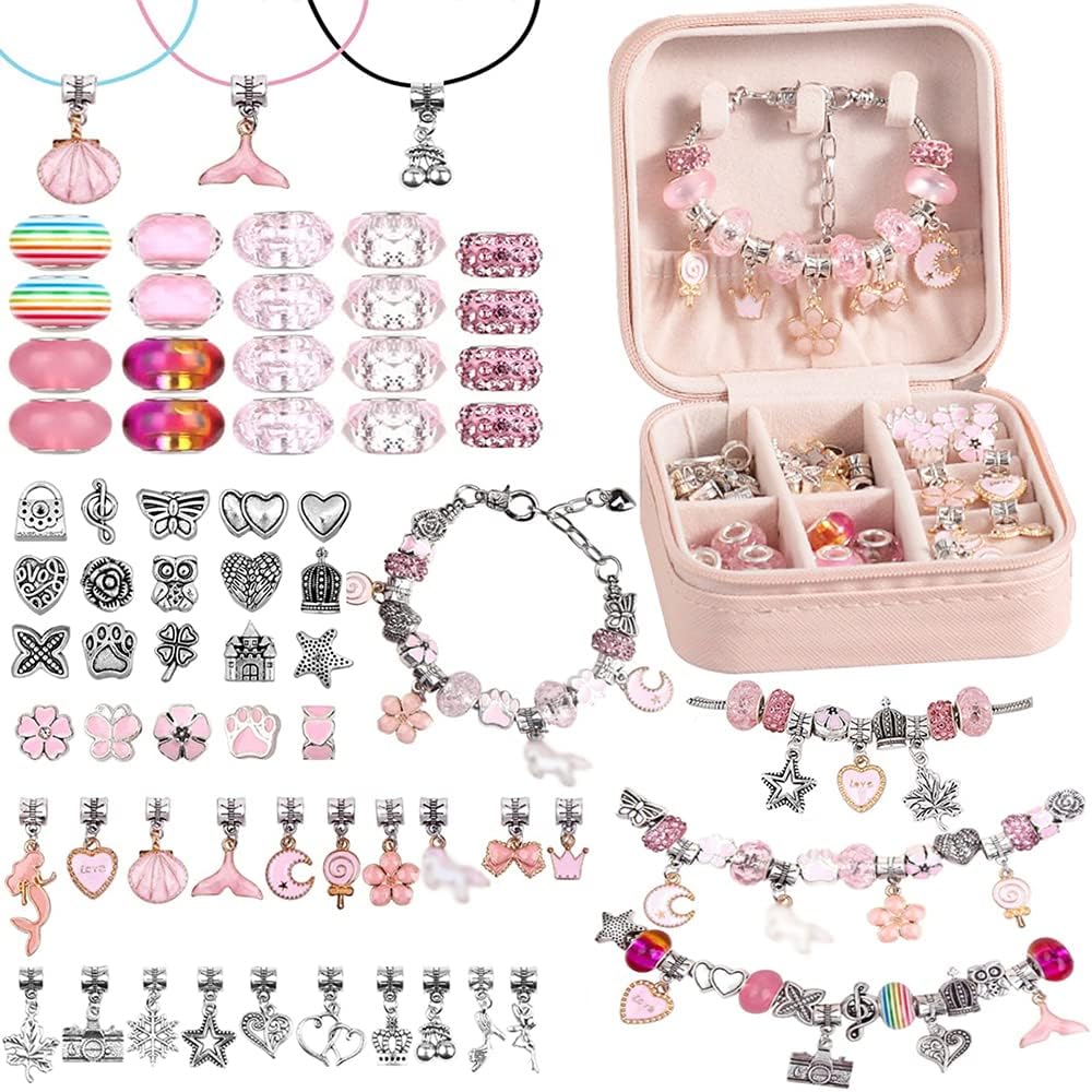 DS BS 66Pcs Charm Bracelet Making Kit for Girls-Pink