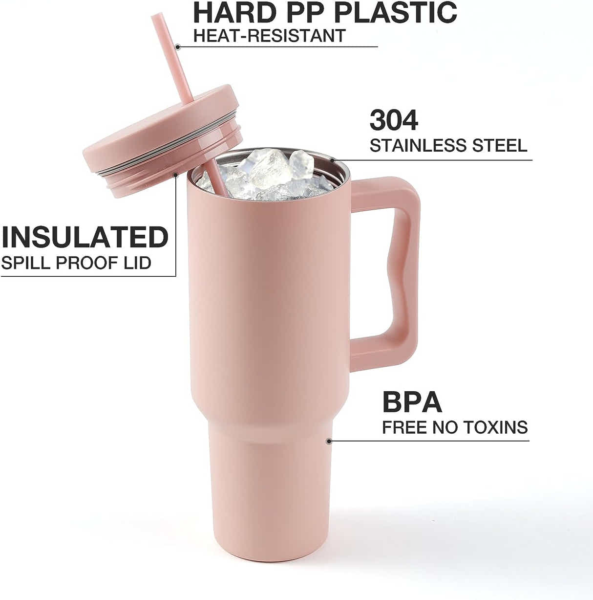 DS BS 1200ML Tumbler with Handle Fit Car Cup Holders - Black