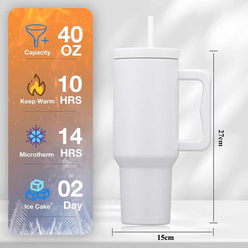 DS BS 1200ML Tumbler with Handle Fit Car Cup Holders - White