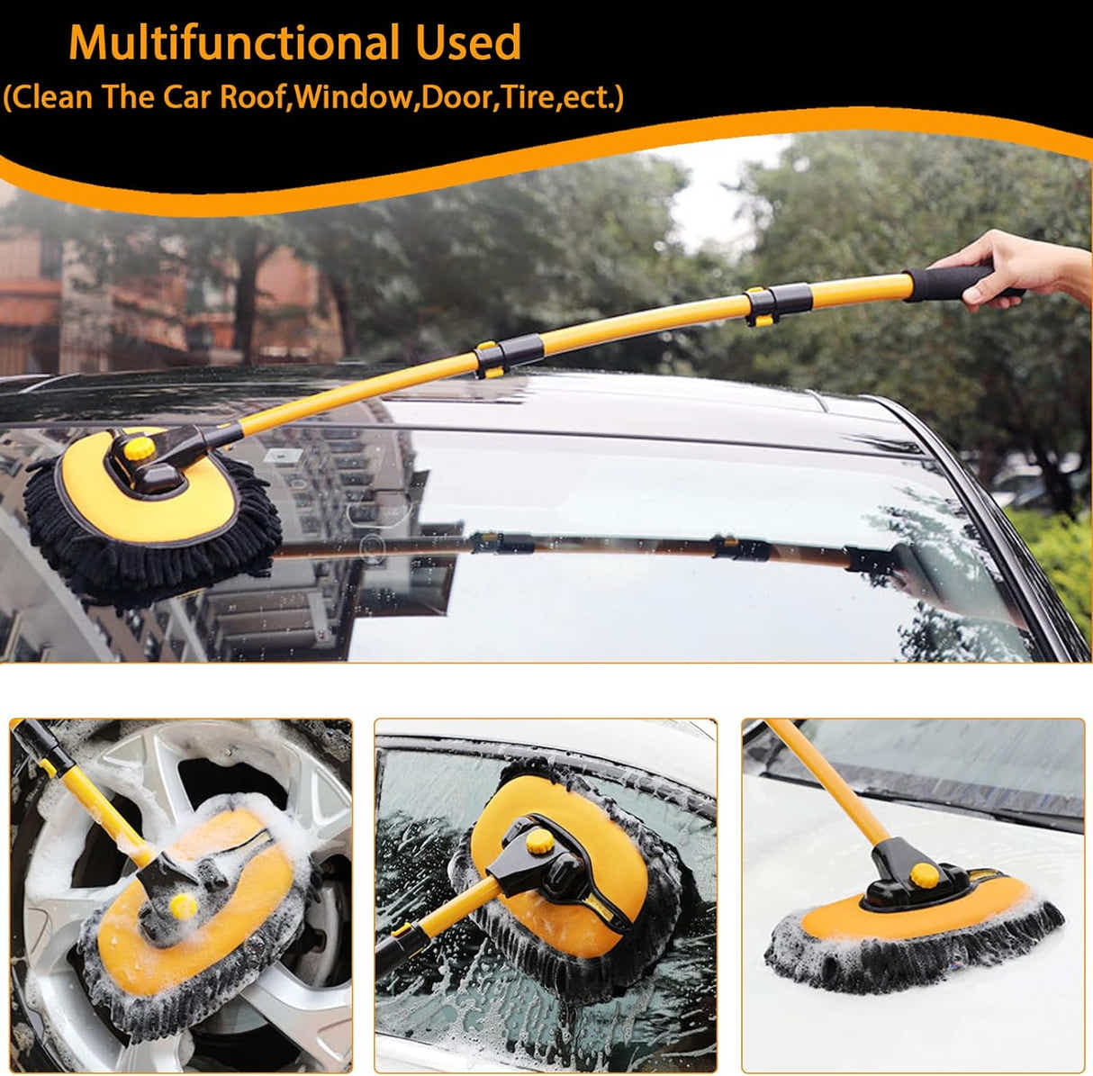 DS BS 15° Bend Car Wash Brush with Long Handle and 2 Microfiber Mop Pads