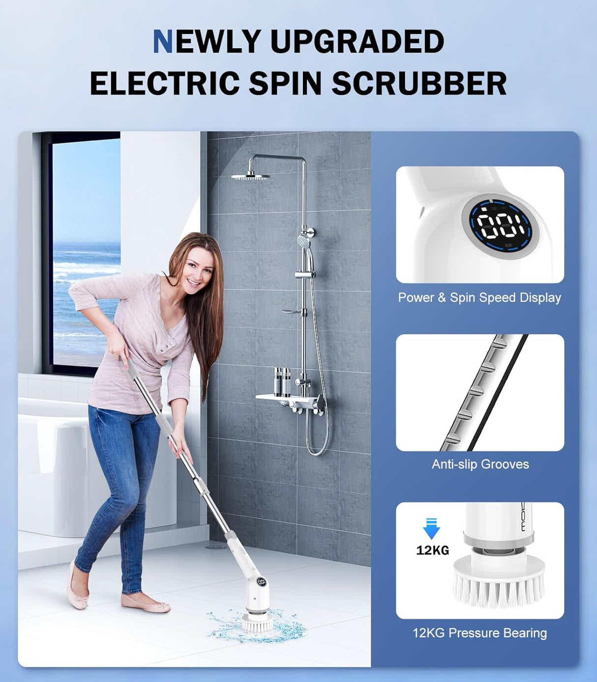 DS BS Cordless Cleaning Brush 9 Replaceable Brush Heads