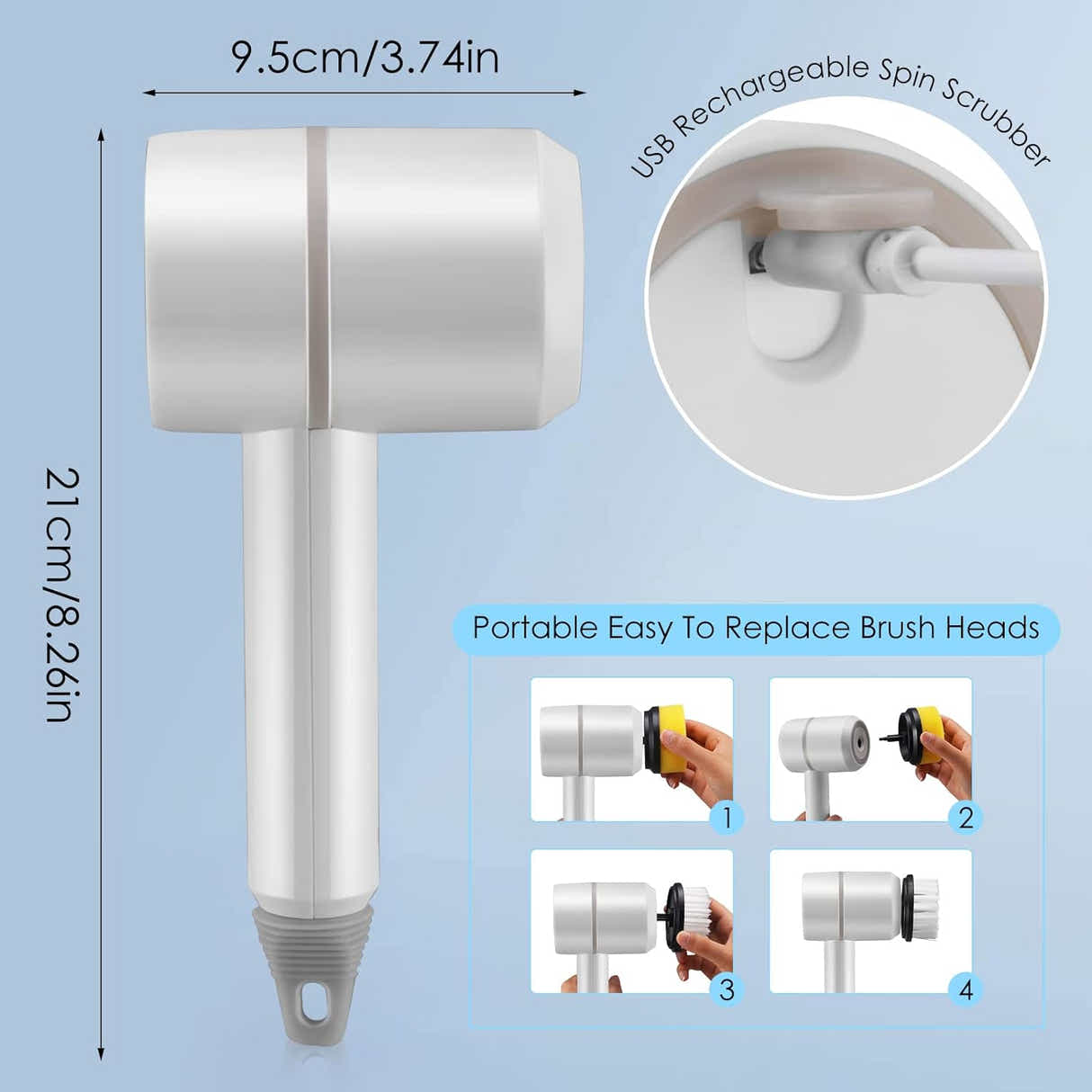 DS BS USB Rechargeable Electric Cleaning Brush with 6 Interchangeable Heads
