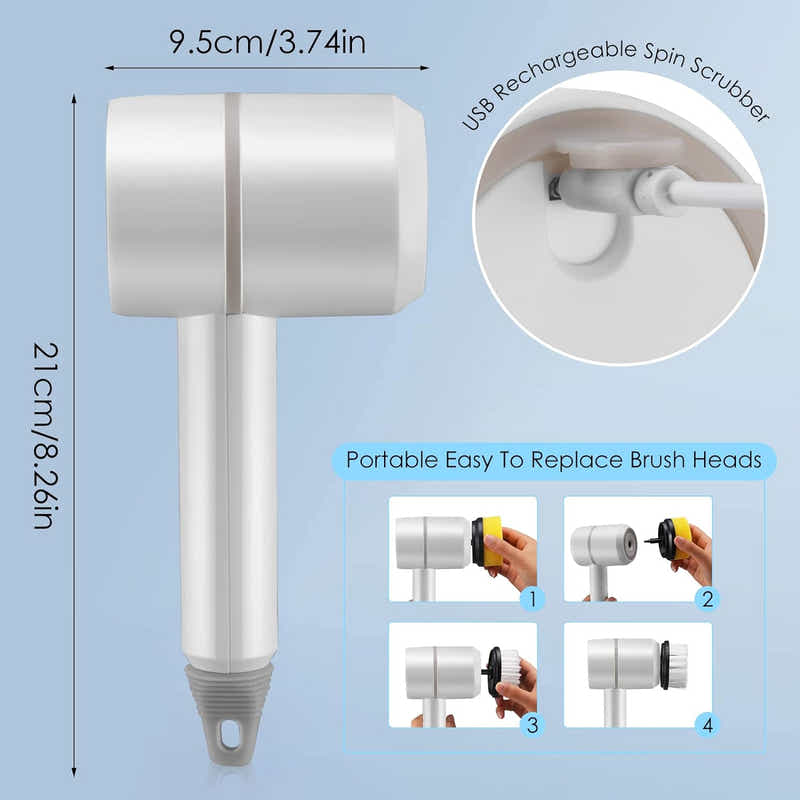 DS BS USB Rechargeable Electric Cleaning Brush with 6 Interchangeable Heads
