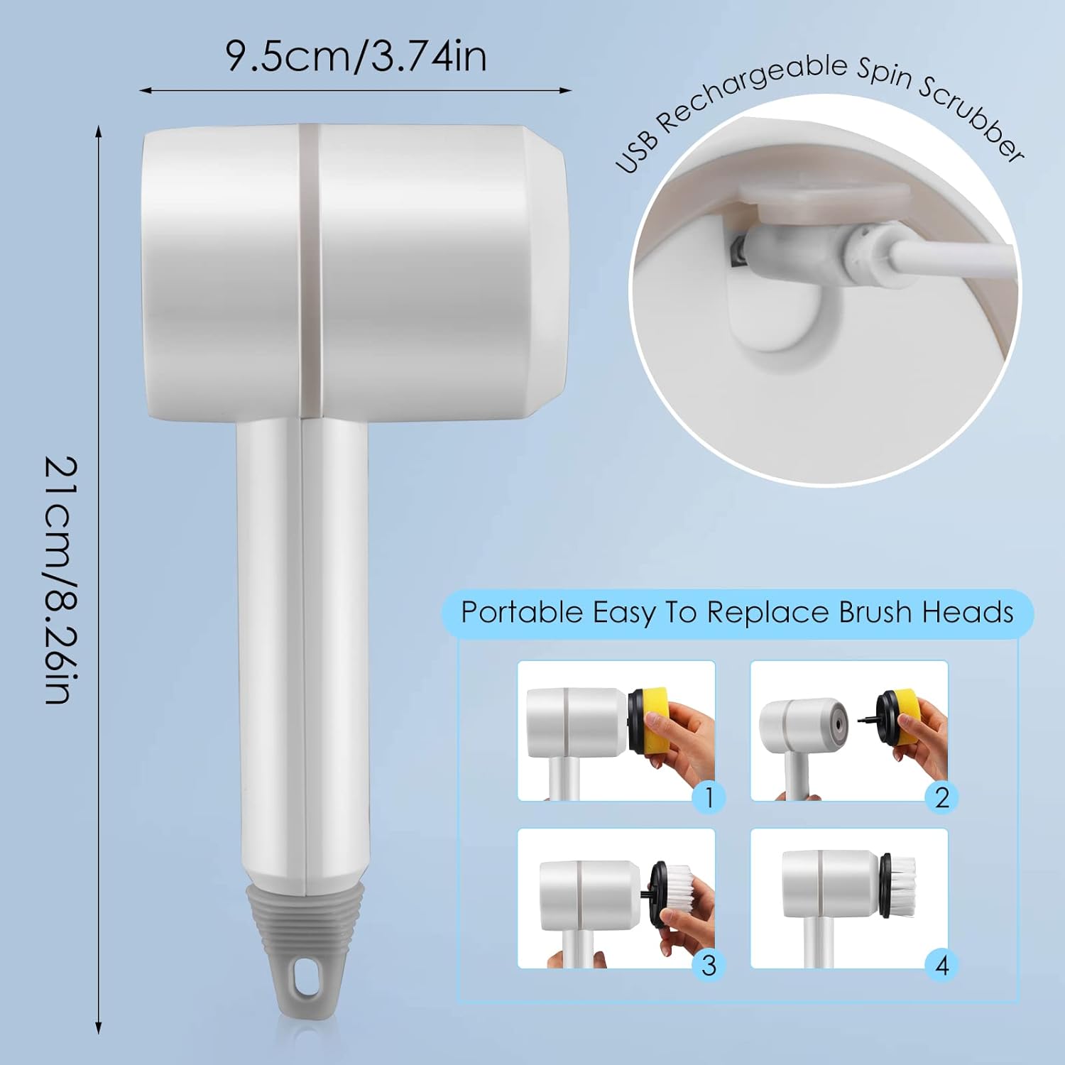 DS BS USB Rechargeable Electric Cleaning Brush with 6 Interchangeable Heads