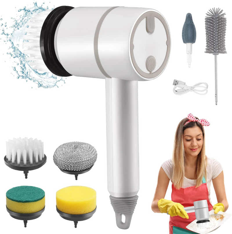 DS BS USB Rechargeable Electric Cleaning Brush with 6 Interchangeable Heads