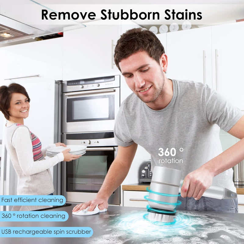 DS BS USB Rechargeable Electric Cleaning Brush with 6 Interchangeable Heads