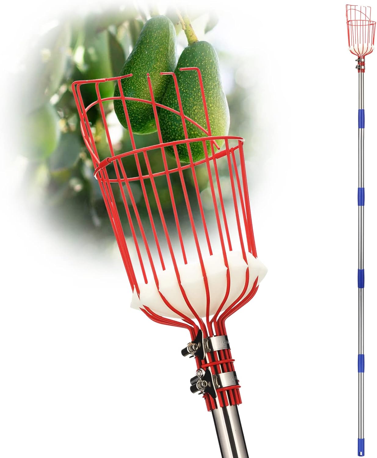 DS BS Fruit Picker Pole with Basket Telescoping