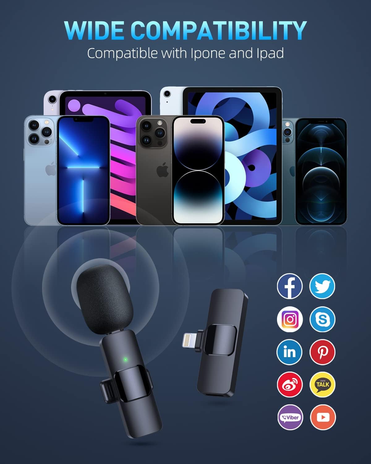 DS BS 2Pack Wireless Lavalier Lapel Microphone for iPhone, iPad