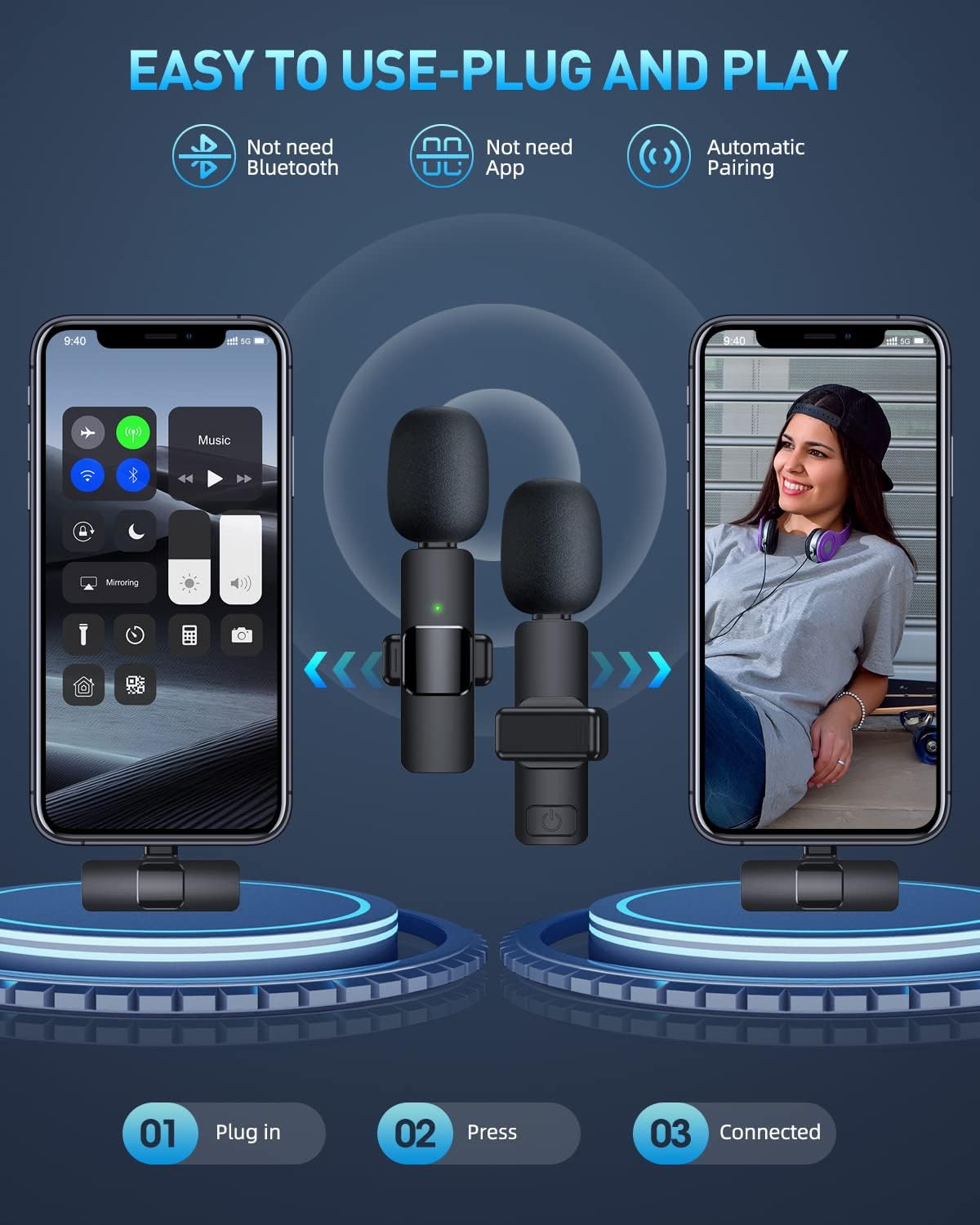 DS BS 2Pack Wireless Lavalier Lapel Microphone for iPhone, iPad