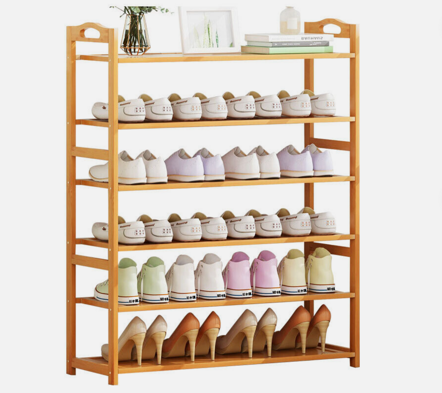DS BS 6-Tier Bamboo Shoe Rack Shoe Storage Organizer
