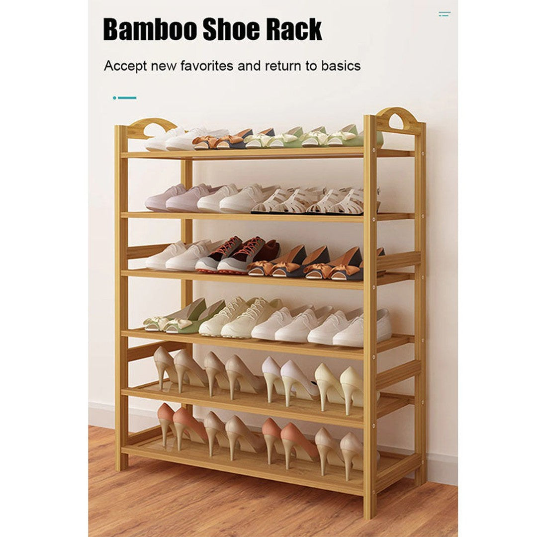 DS BS 6-Tier Bamboo Shoe Rack Shoe Storage Organizer