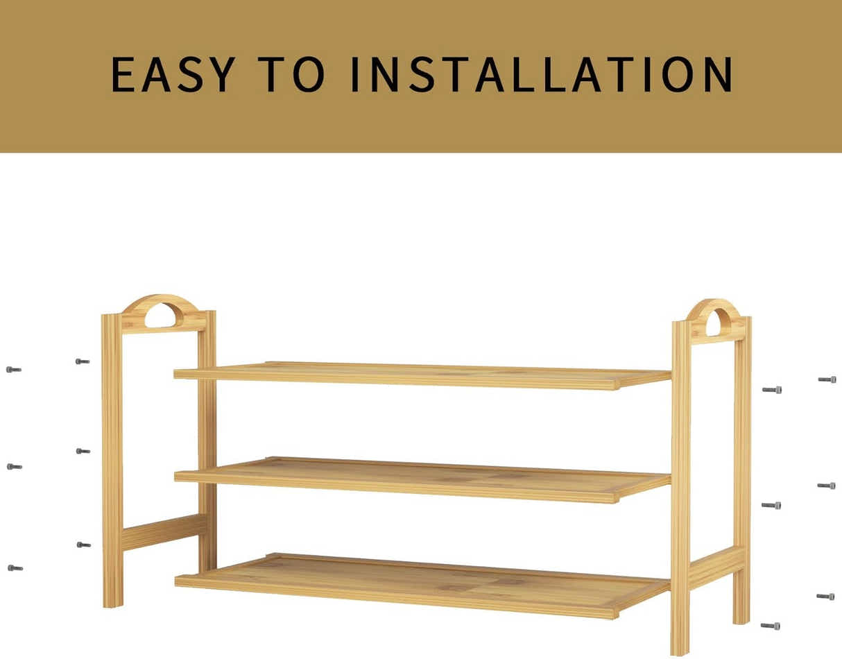 DS BS 3-Tier Bamboo Shoe Rack Shoe Storage Organizer