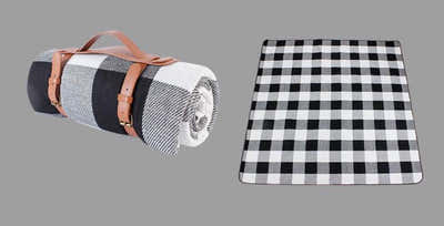 DS BS 2x2M Portable Picnic Blanket with Comfort Carry Strap-Black Striped