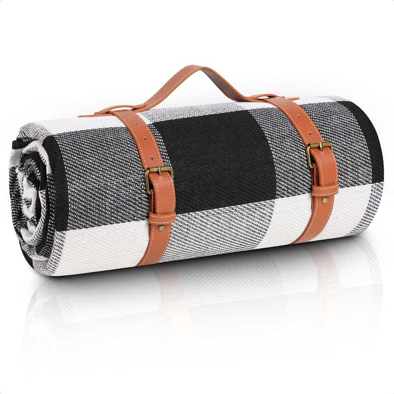 DS BS 2x2M Portable Picnic Blanket with Comfort Carry Strap-Black Striped
