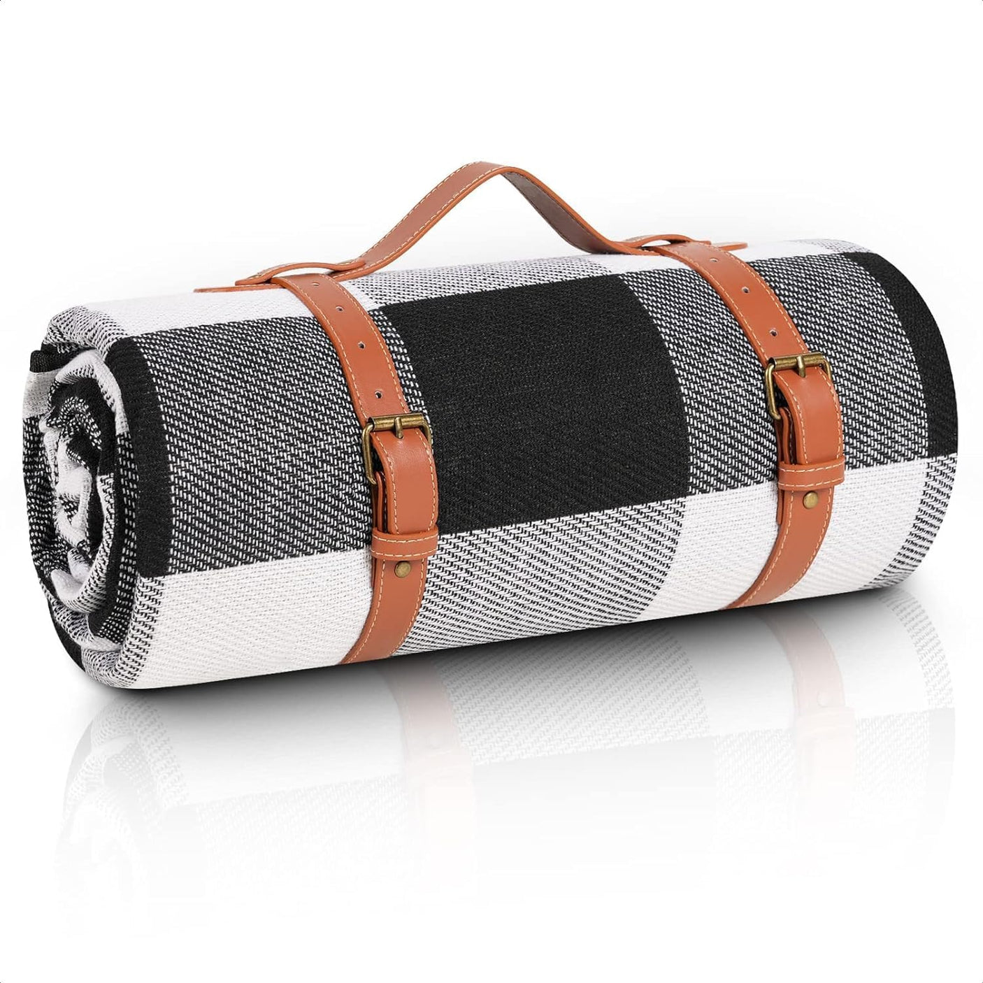 DS BS 2x2M Portable Picnic Blanket with Comfort Carry Strap-Black Striped