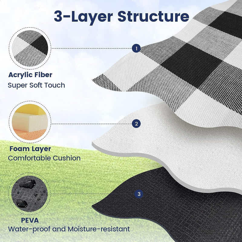 DS BS 2x2M Portable Picnic Blanket with Comfort Carry Strap-Black Striped