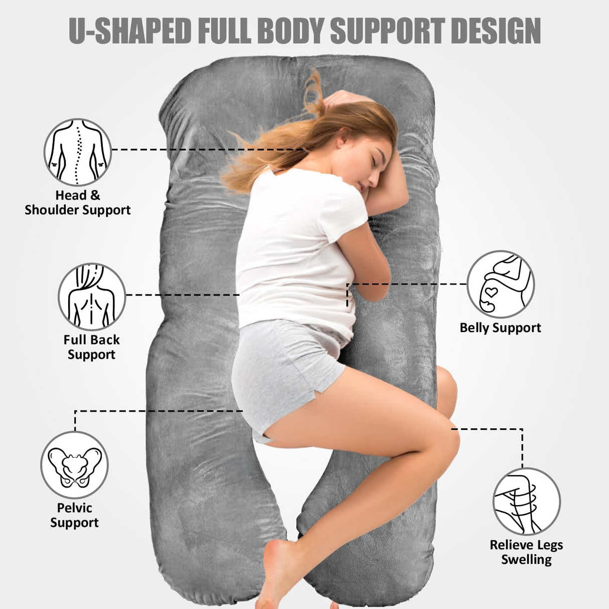 DS BS Pregnancy Body Pillow For Belly Support-Gray