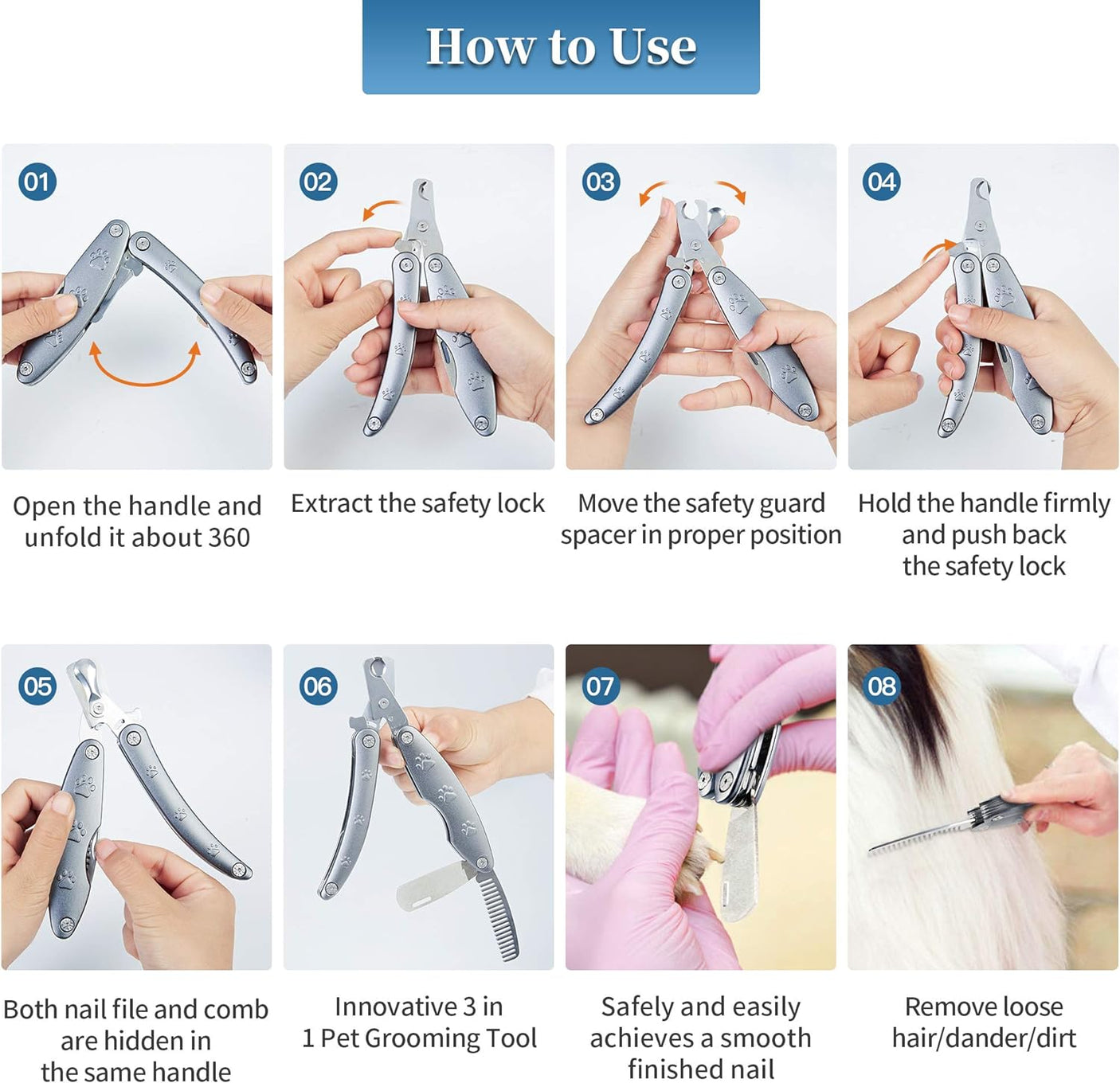 DS BS 3 in 1 Foldable Dog Nail Clippers