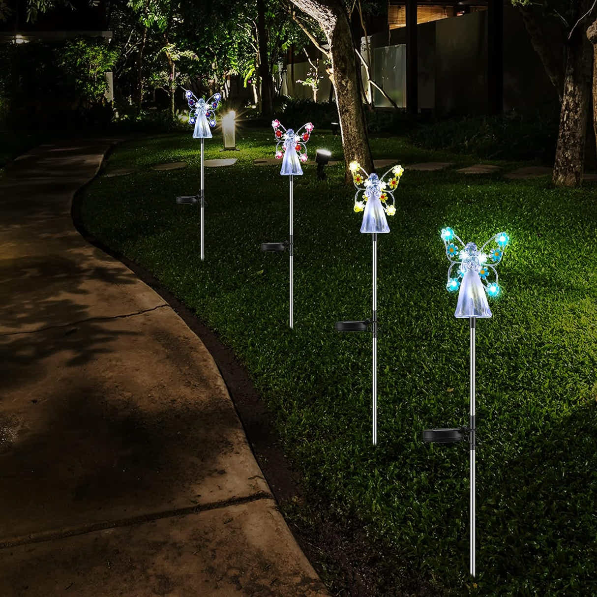 DS BS Solar Angel Garden Stake Lights-Pink