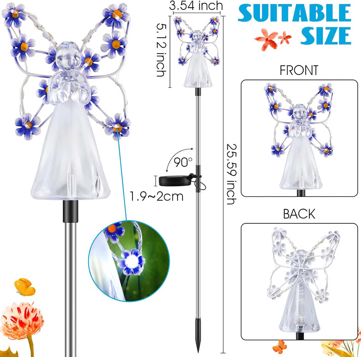 DS BS Solar Angel Garden Stake Lights-Blue