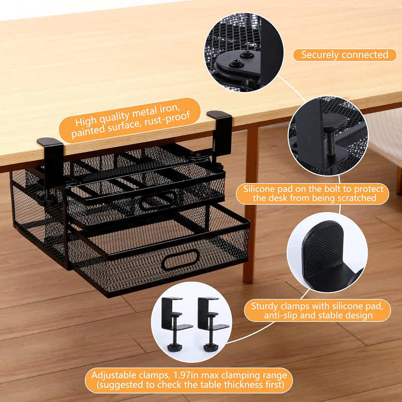 DS BS Dual Sliding Drawer Under Desk Drawer Organizer
