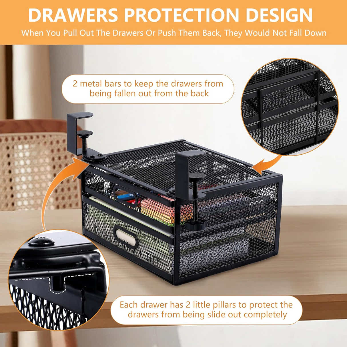 DS BS Dual Sliding Drawer Under Desk Drawer Organizer