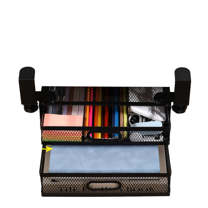 DS BS Dual Sliding Drawer Under Desk Drawer Organizer