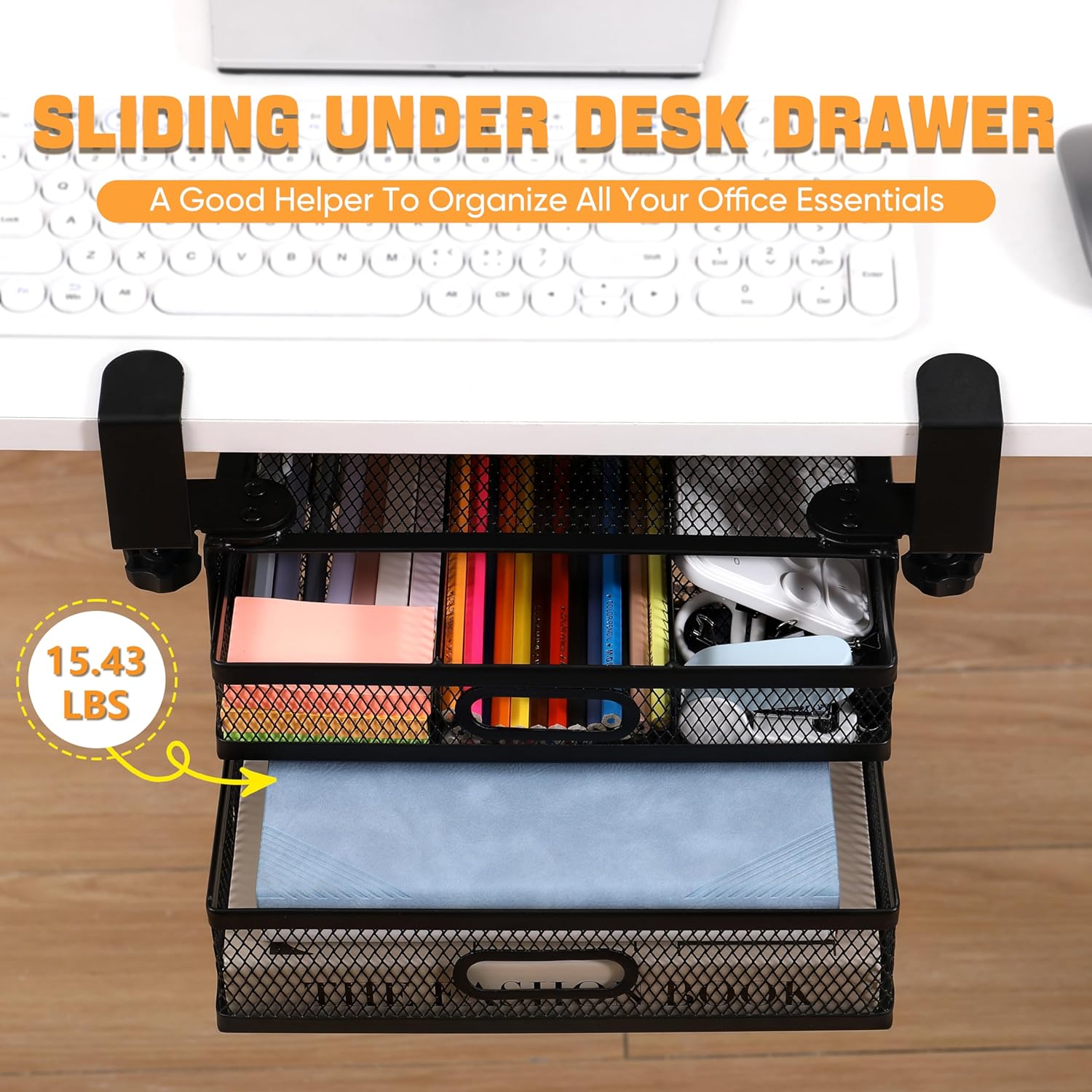 DS BS Dual Sliding Drawer Under Desk Drawer Organizer