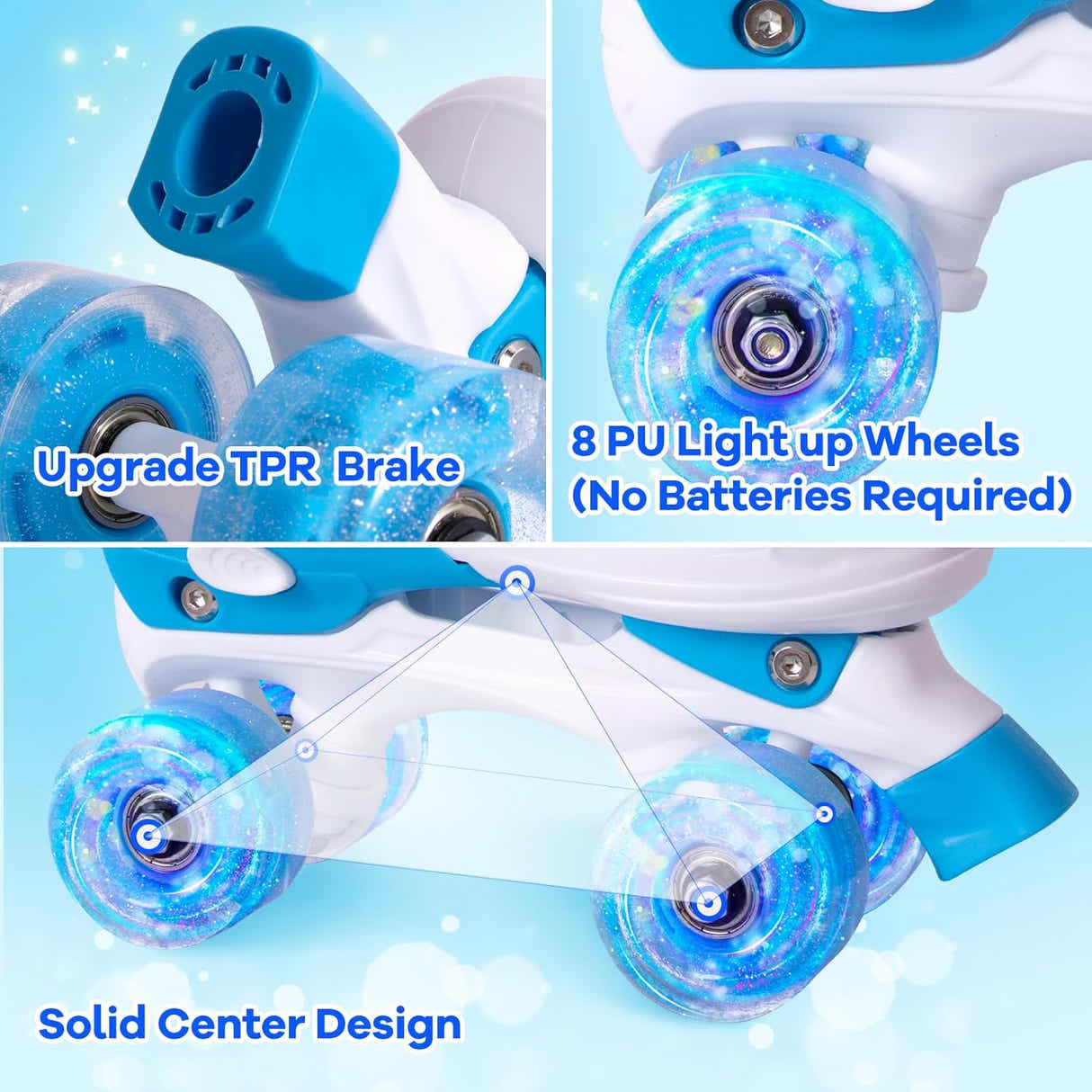 DS BS Adjustable Kids Roller Skates M Size 35-38 Blue