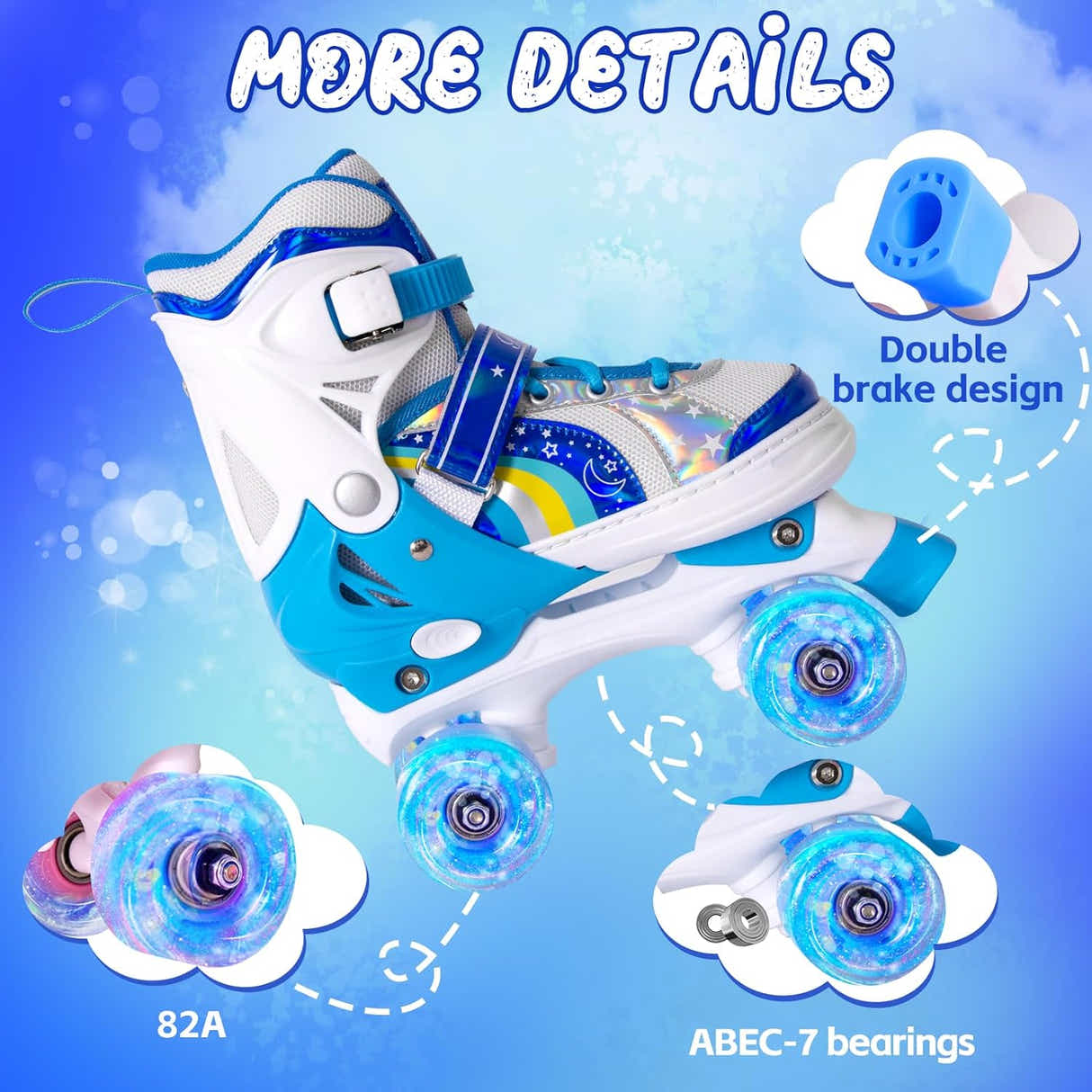 DS BS Adjustable Kids Roller Skates M Size 35-38 Blue