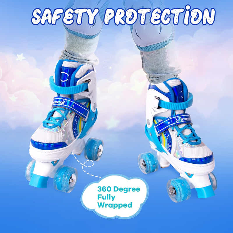 DS BS Adjustable Kids Roller Skates S Size 31-34 Blue