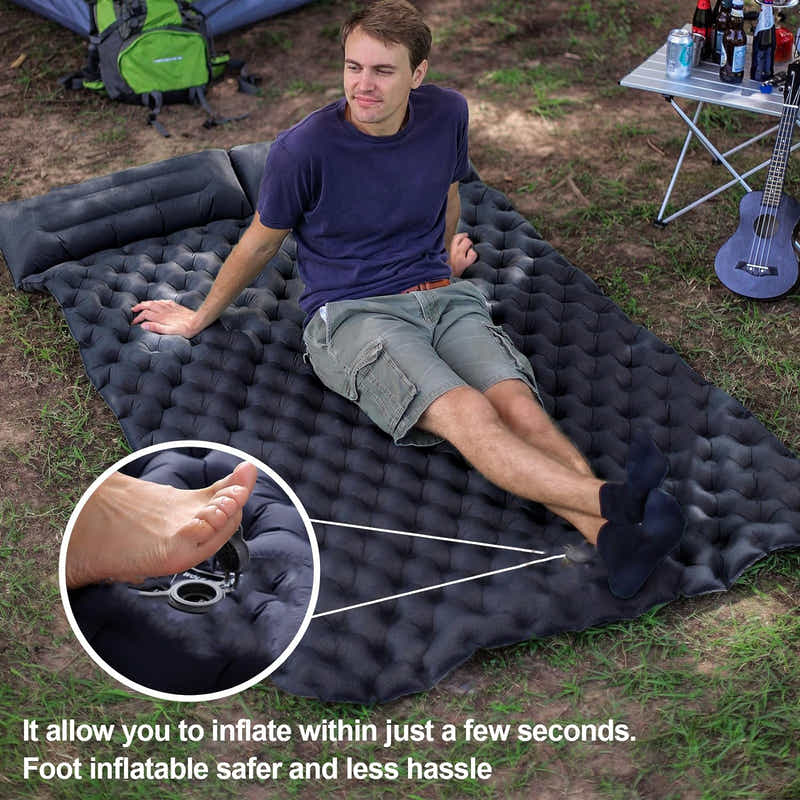 DS BS Inflatable Sleeping Mat with Pillow Built in Pump - Navy