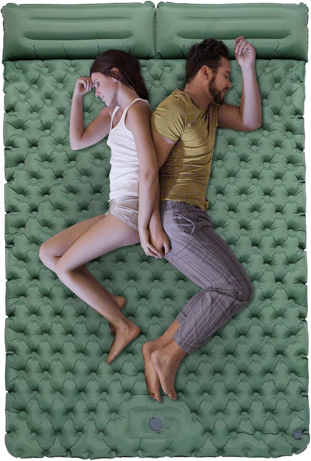 DS BS Inflatable Sleeping Mat with Pillow Built in Pump - Green