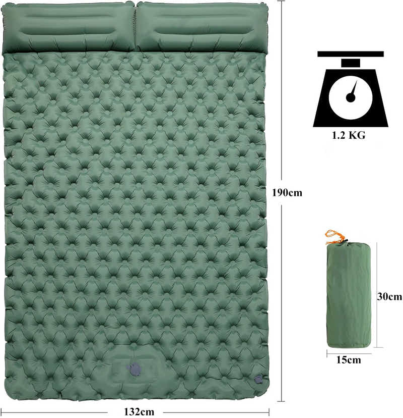 DS BS Inflatable Sleeping Mat with Pillow Built in Pump - Green
