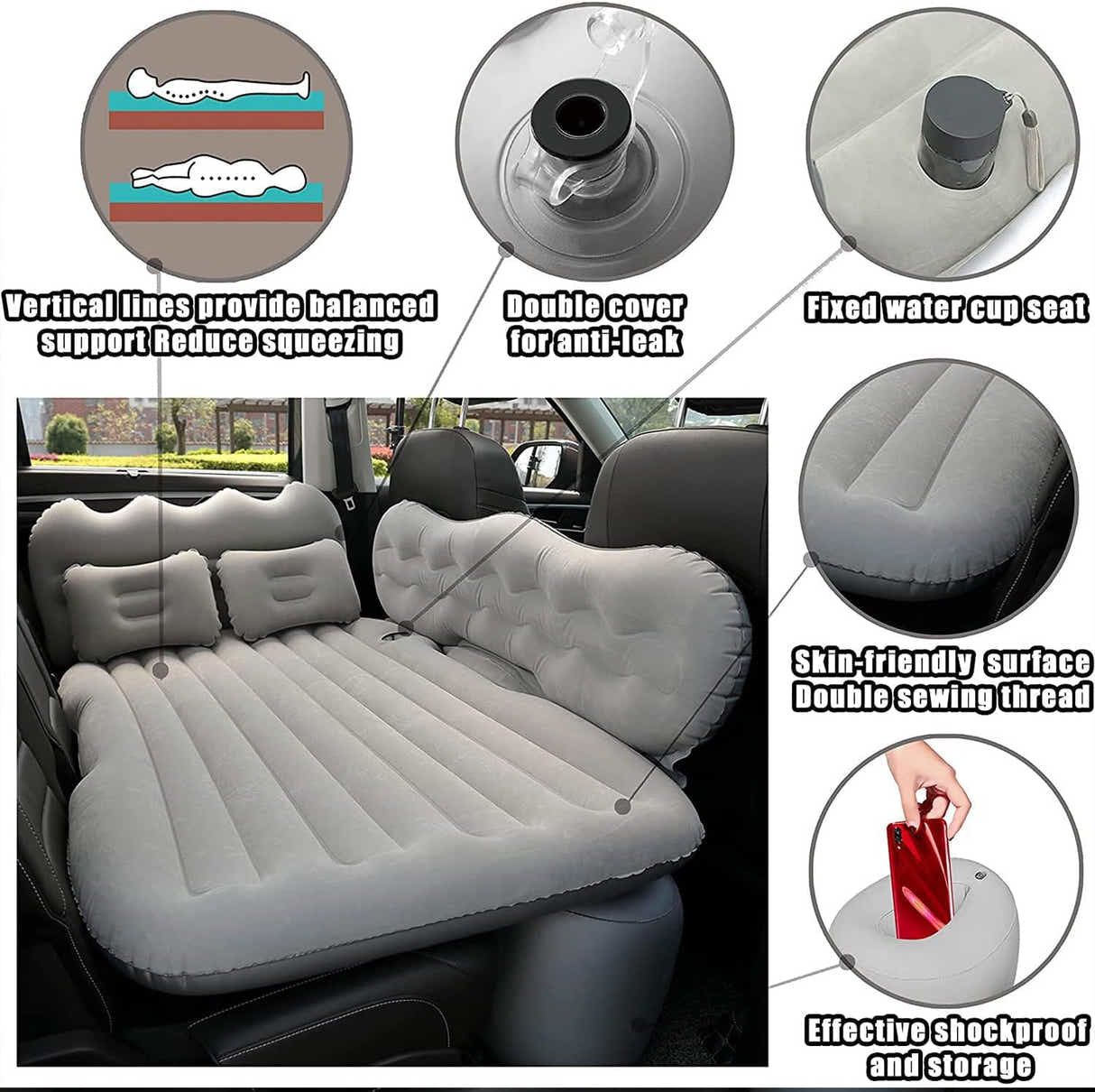 DS BS Car Air Mattress With 2 Pillows and Air Pump