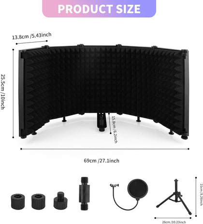 DS BS Portable Foldable Mic Shield with Triple Sound Insulation