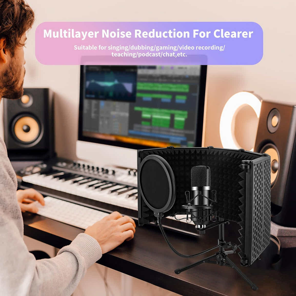 DS BS Portable Foldable Mic Shield with Triple Sound Insulation