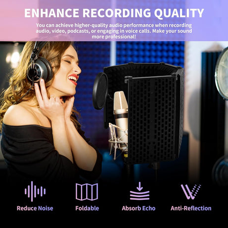DS BS Portable Foldable Mic Shield with Triple Sound Insulation