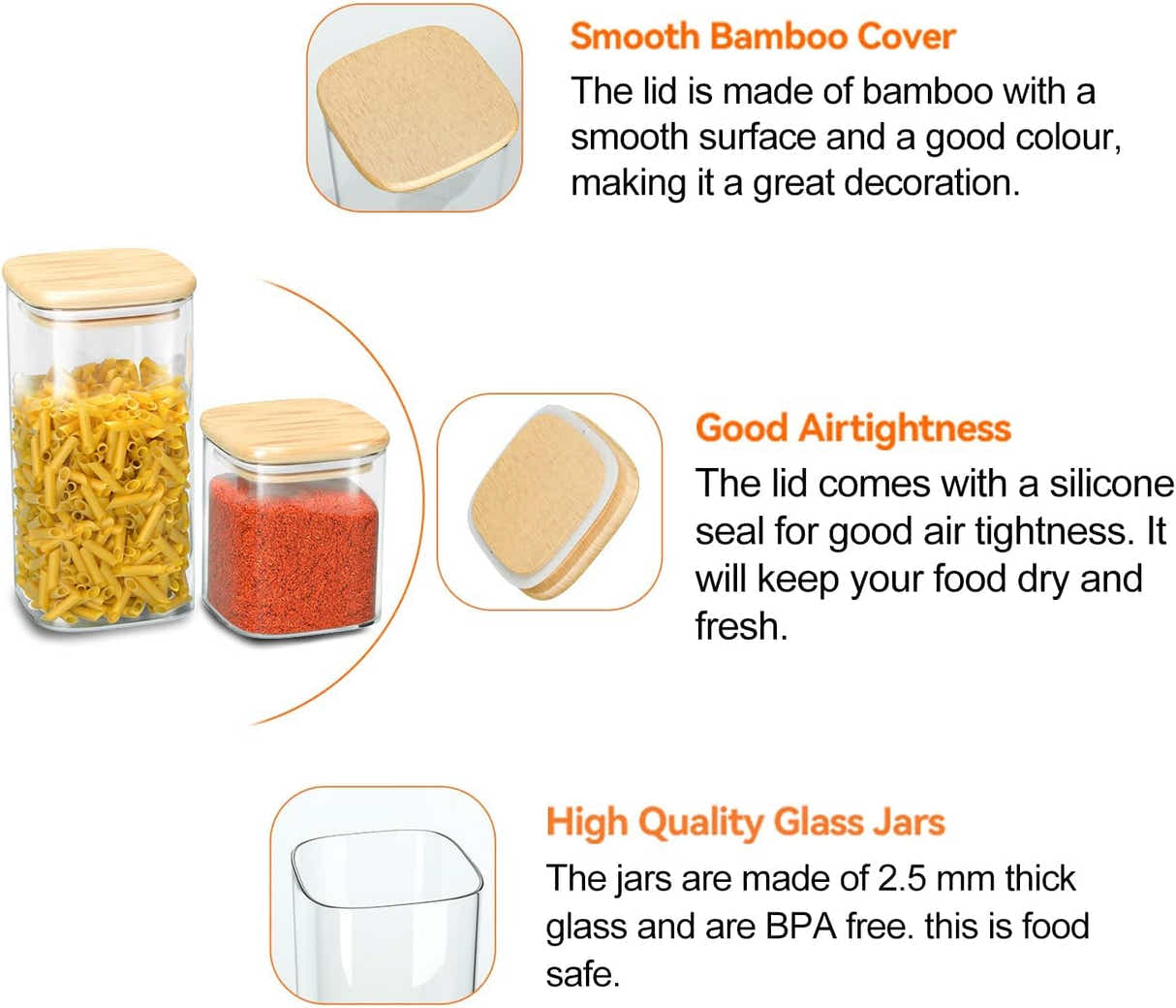 DS BS Set Of 12 Square Glass Storage Jars With 144pc Label Set